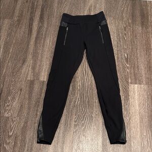 Athleta Black Leggings with Leather Details